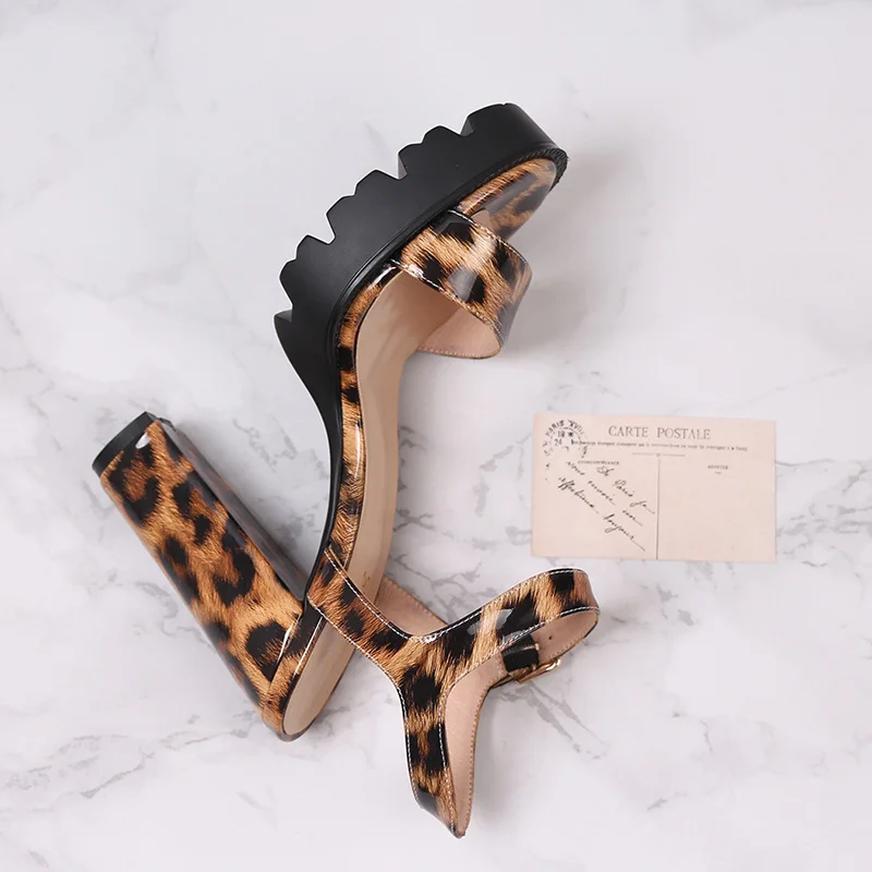 

WETKISS Leopard Sandals Women Thick High Heels Shoes Woman Platform Sandals Ankle Strap Ladies Shoes Dress Summer