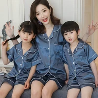 mother daughter soild family pajamas set summer short sleeved leisure sleepwear parent child outfits family matching nightwear