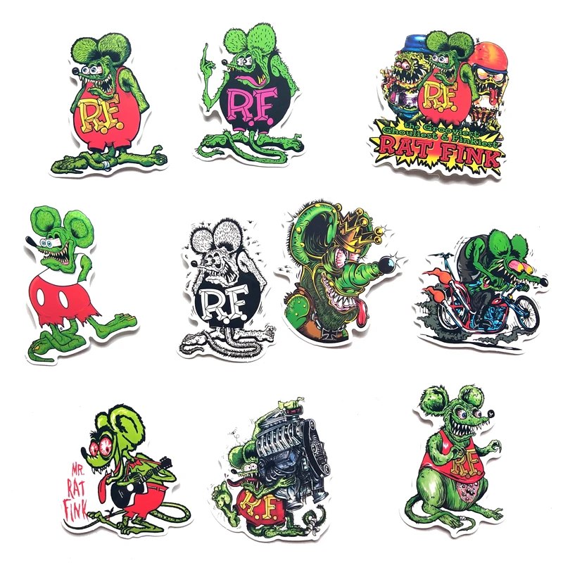 10 шт. Rat Fink стикер ПВХ игрушка наклейка Дека для чемодан для скейтборда холодильник мотоцикл наклейка