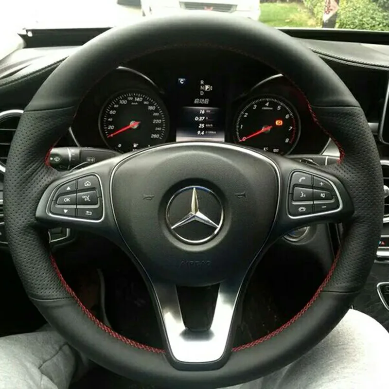 

DIY Hand-Stitched Suede Leather Car Steering Wheel Cover for Mercedes-Benz C200 E-Class GLE450 CLS SLC Interior Auto Accessories
