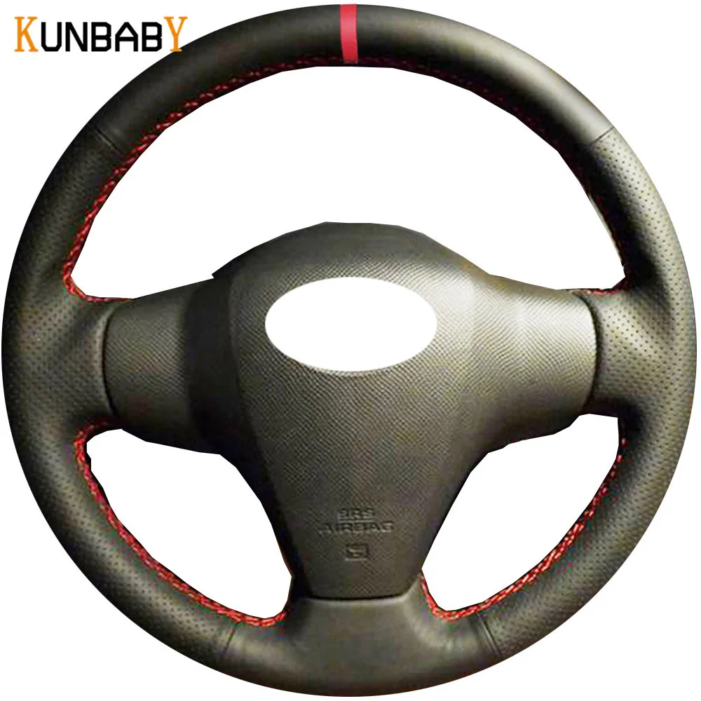 

KUNBABY Car Styling Leather Car Steering Wheel Cover Red Color Marker on Top for Toyota Yaris Vios RAV4 2006-2009 Scion XB 2008