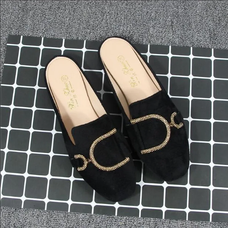 

Женские мюли без задника, удобные туфли из флока, без застежки, на плоской подошве, красивая обувь, Размеры #31-44