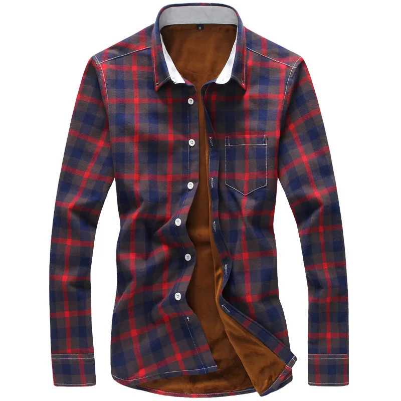 Зимняя рубашка мужские рубашки в клетку Толстая Теплая Флисовая Повседневная из