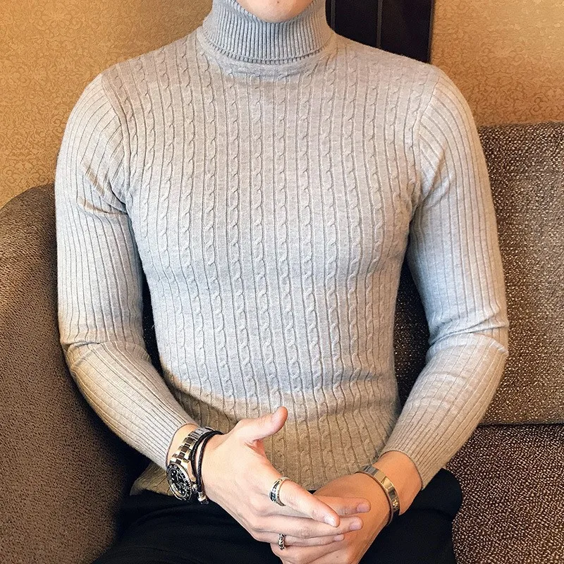 

2020 New Sale Autumn Winter Men's Fashion Casual Warm Sweaters Pullovers Brand Sweater Outerwear Solid Color Knitted Turtleneck