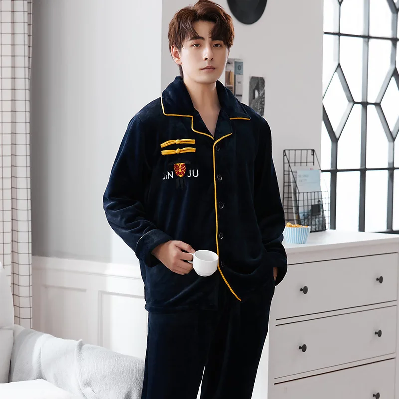 Коралловая бархатная Пижама мужской утепленный плюшевый кардиган на осень и