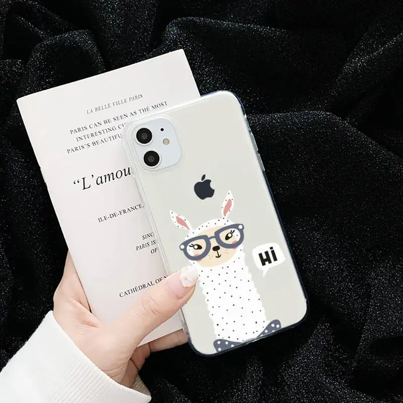 

Cute Llama Alpaca Kawaii animal Phone Case Transparent for iPhone 6 7 8 11 12 s mini pro X XS XR MAX Plus cover funda shell