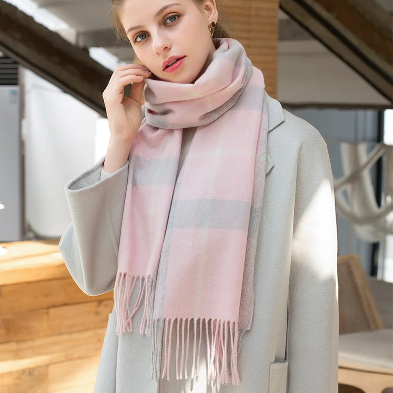 

Fashion Women's Scarf 100% Genuine Wool Winter Scarf Female Plaid Thicken Windproof Warm Winter Scarfs for Ladies