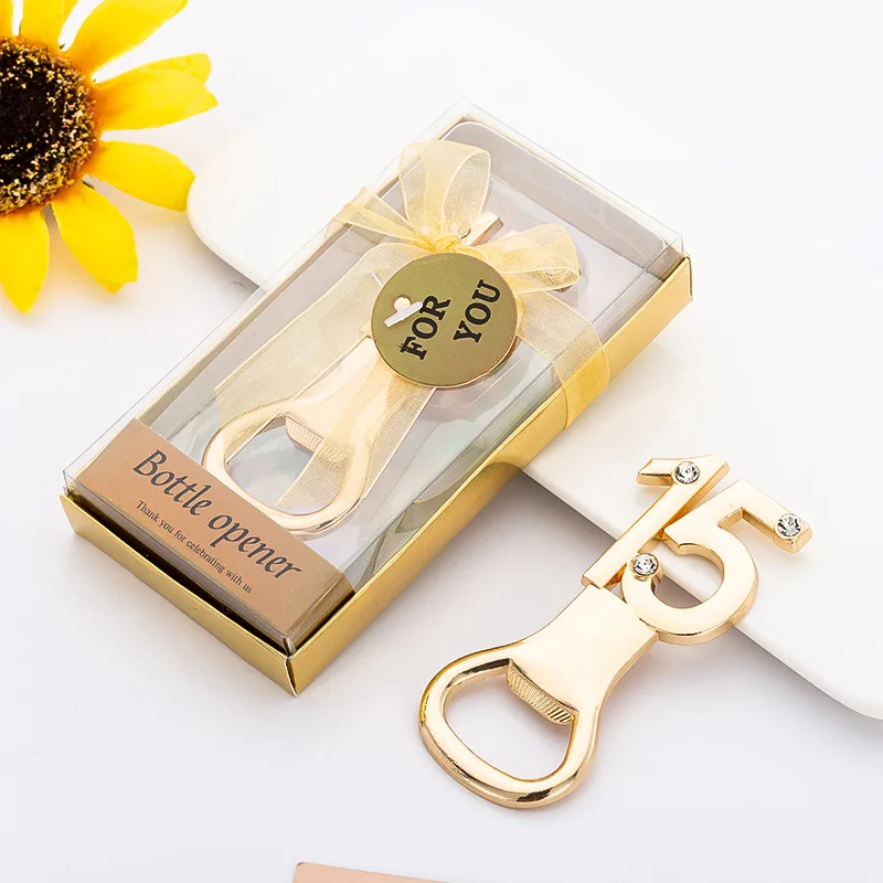 

100 pcs Gold Digital 15 Opener Beer Bottle Opener wedding Party Giveaway Gift For Guest
