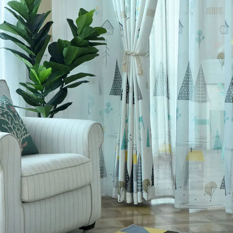 Шторы с цифровым принтом растений деревьев животных леса полузатененные жалюзи