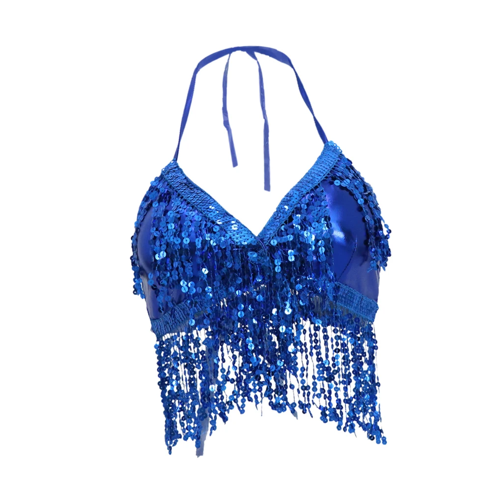 Belly Dance Costume Adjustable Halter Strap Padded Bra Halter Top Sequin Performance Outfits Dancing Parties