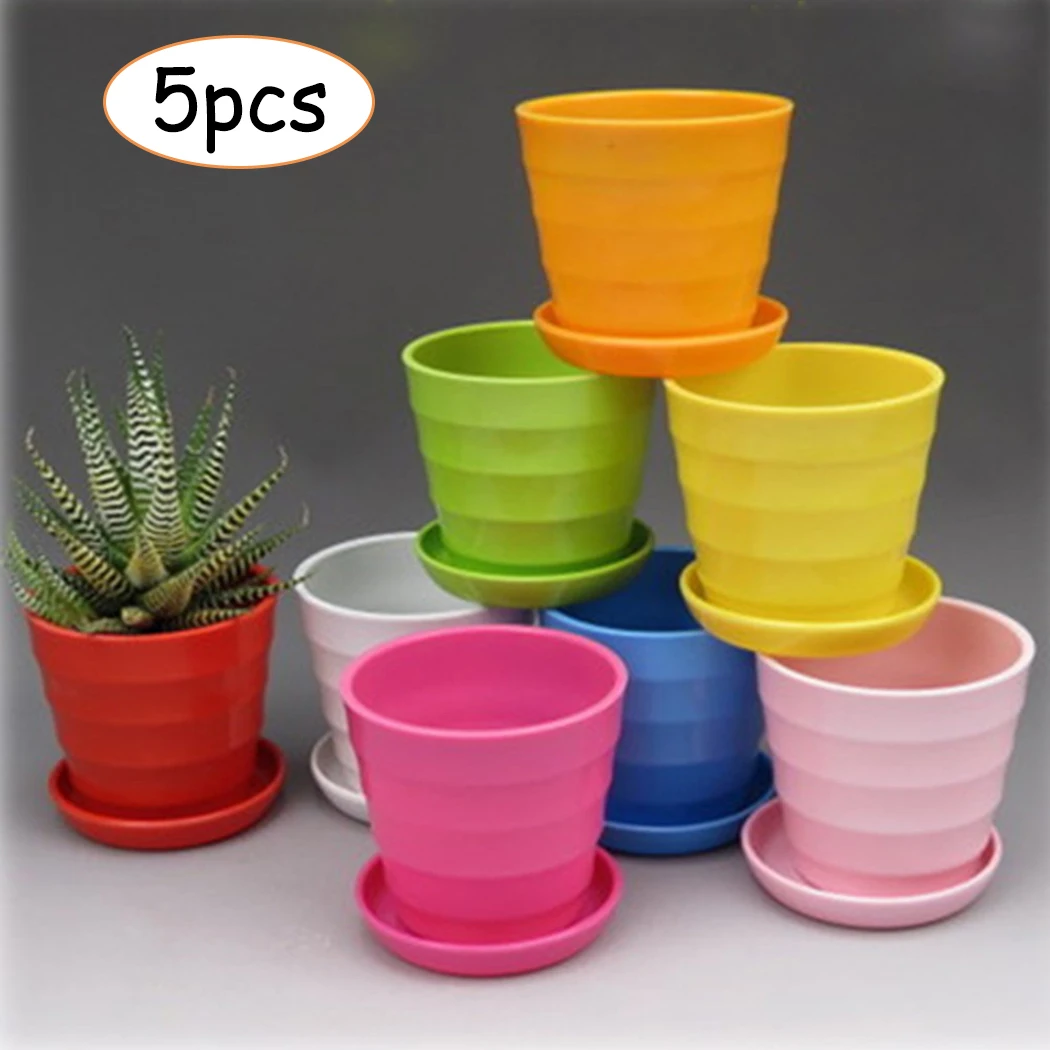 

5pcs Colourful Plant Pot Mini Plastic Flower Pot Succulent Plant Flowerpot Home Office Decor Gardening Planters