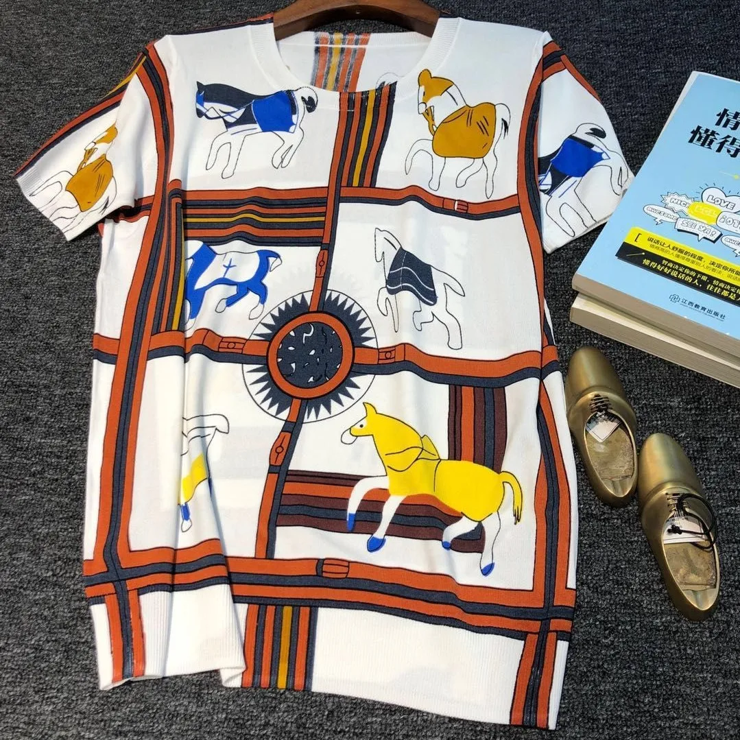 Женская блузка с коротким рукавом Офисная рубашка принтом повседневные летние