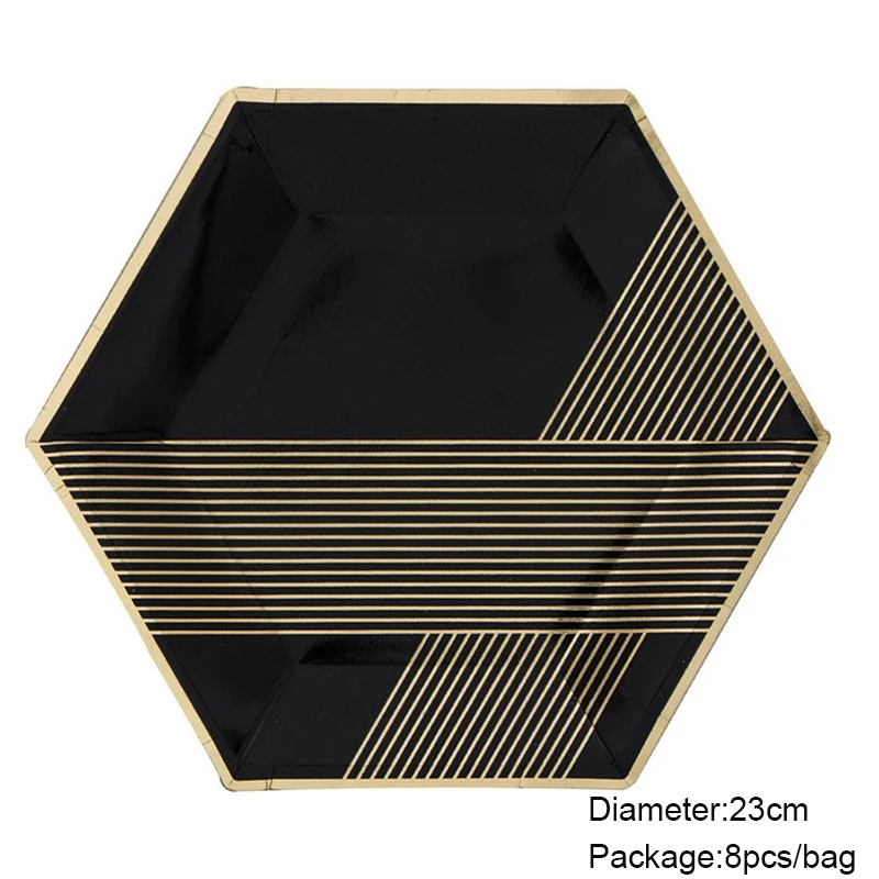 8 комплектов десертные тарелки из черного золота|Одноразовая посуда для