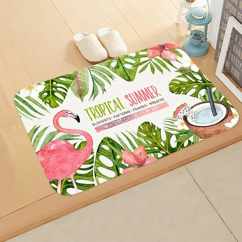 Дверной коврик в стиле Ins с рисунком фламинго зеленых растений для гостиной