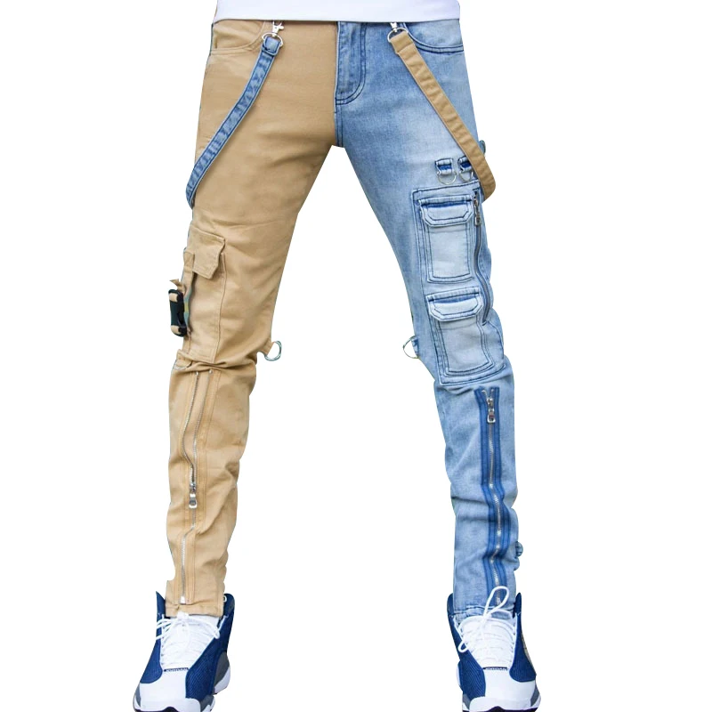 

Men's jeans 2021 high street straight overalls men's oversized hip-hop yellow blue denim trousers fashion men's casual jeans