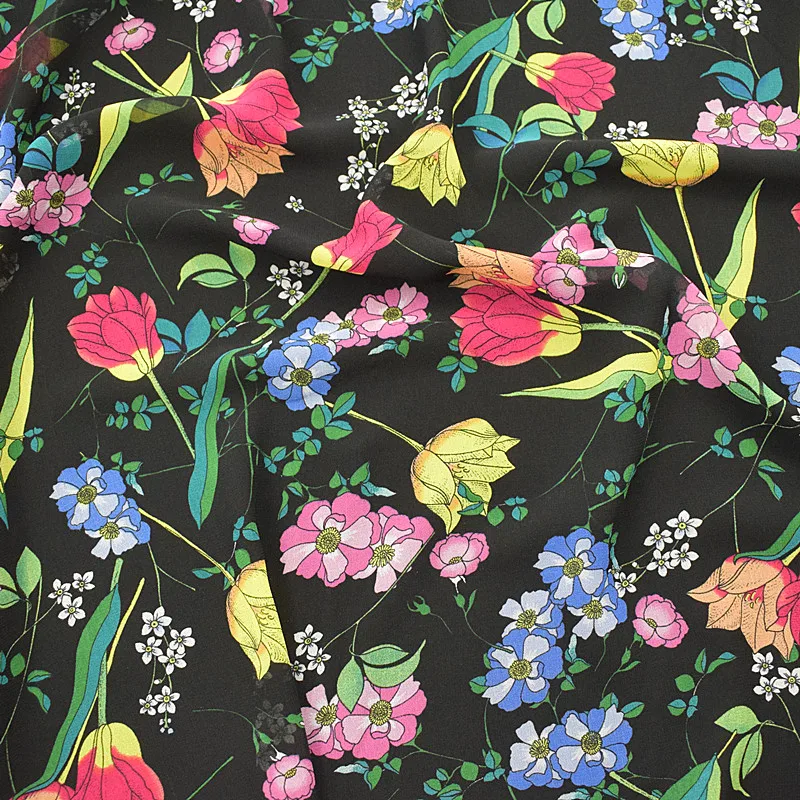 

one meter High quality high viscosity Chiffon tissu Digital Print patchwork Soft clothing material