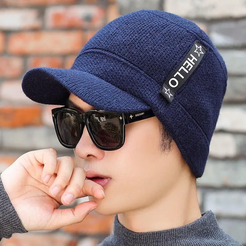 Зимние шапки Скалли Beanies шапка для мужчин и женщин шерстяная вязаная теплая плюшевая шапочки с шарфами Балаклава маска Knitted шапка вязаная зимняя Лыжная шапка - Цвет: Hat navy