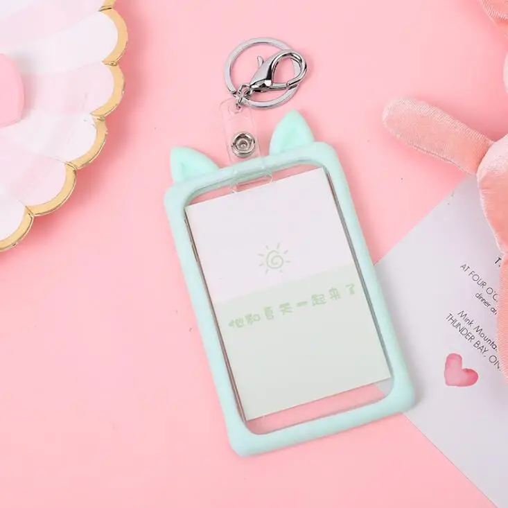 Green letter Мультяшные животные, кошка, медведь, кошка, выдвижная катушка для значков, силиконовый держатель для студенческих карт, держатель для автобусной работы, кредитный держатель для карт, чехол - Цвет: Green letter