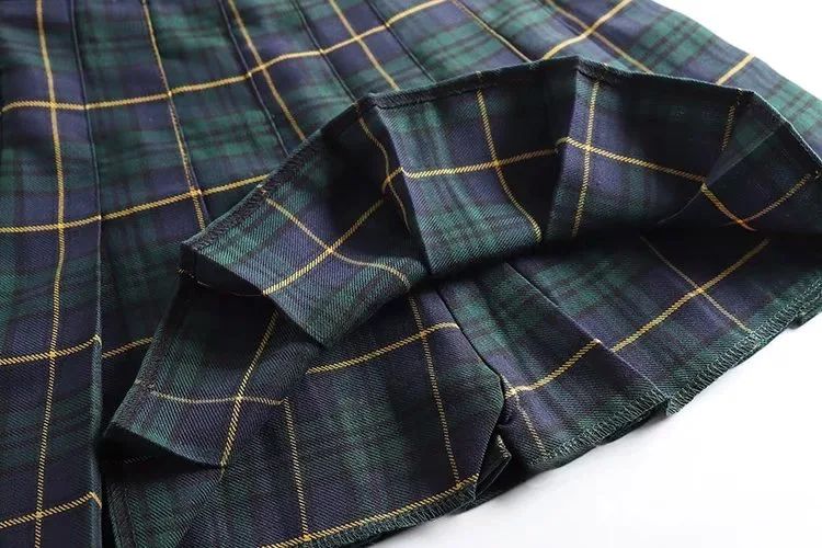 

high waist four seasons Checked pattern pleated plaid skirt