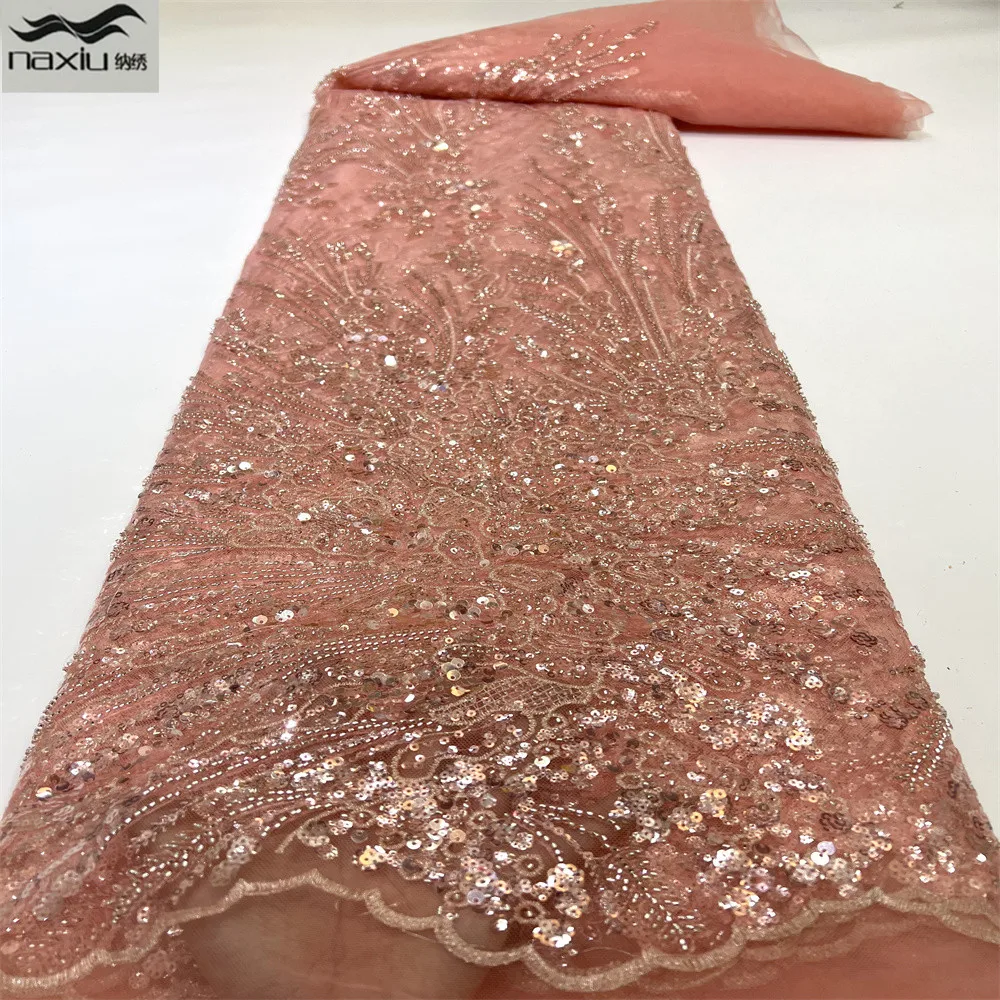 

Роскошная бисерная кружевная ткань Madison, французское Тюлевое кружево, кружевные кружева, ткани для невесты, бисер ручной работы, африканска...