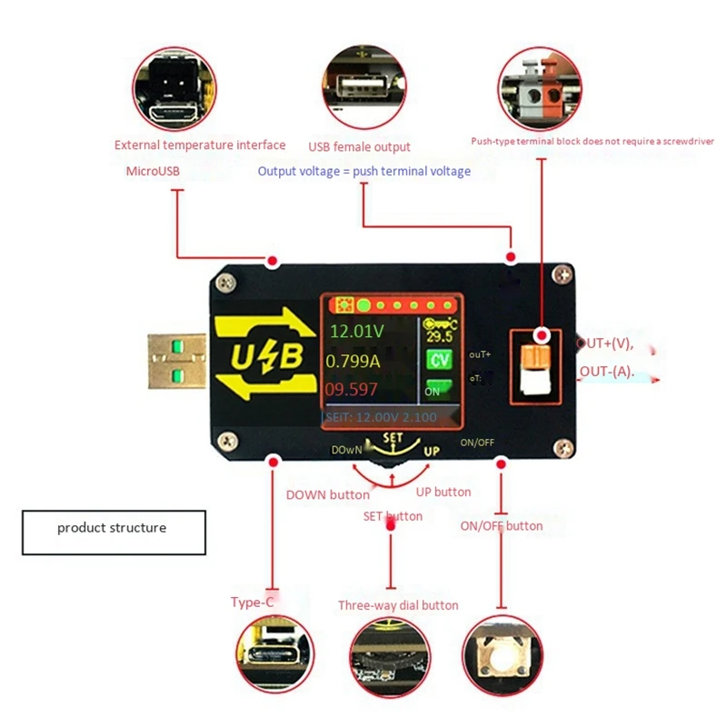 Повышающий/понижающий преобразователь постоянного тока модуль питания CC CV от 5 В