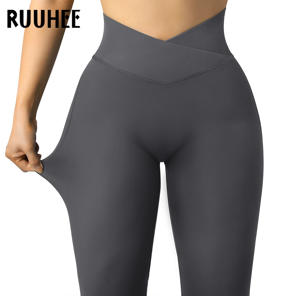 RUUHEE штаны для йоги высокая талия v-образный вырез спортивные колготки фитнеса