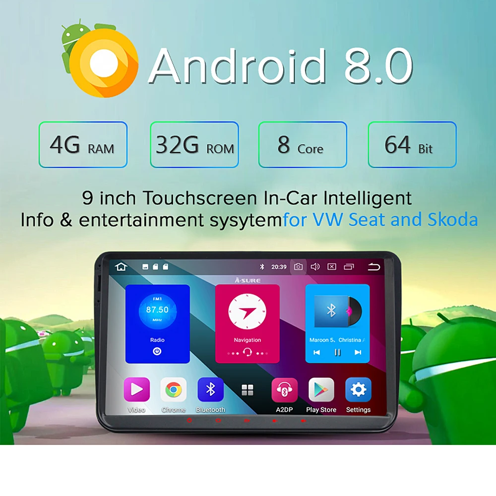 A-Sure 8 core 4 ГБ 9 ''ram Android 8 радио gps DVD для Volkswagen VW Tiguan Polo Golf 5 6 Passat Caddy Transporter Touran Sharan