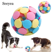 pet dog interactive toys rubber ball chewing training toys pet supplies dog teeth cleaning cat toys small pet with bell seeyea