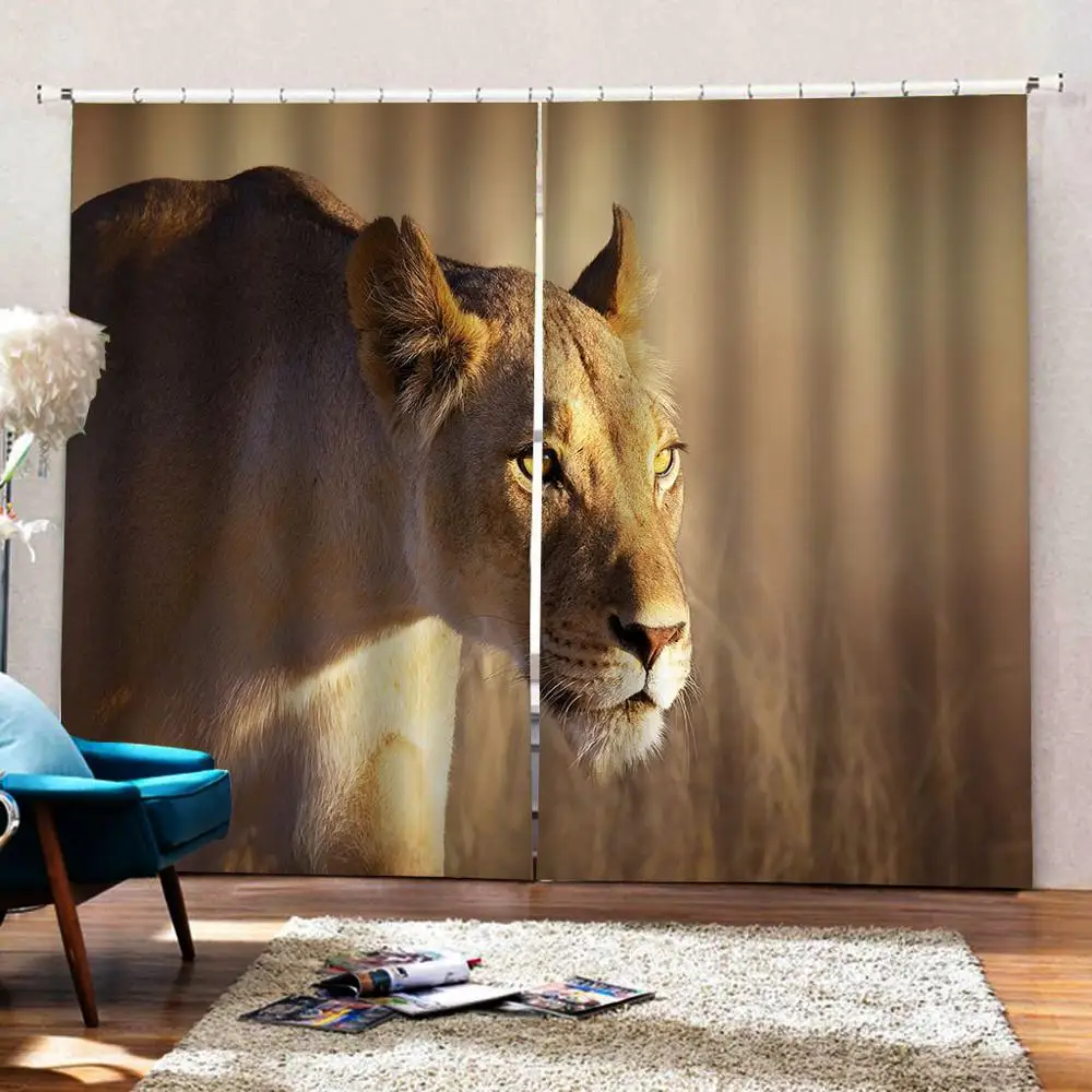 Desert animal Leopard Large Window Curtain Customizable any Size For Living Room Kids Creative Art Photo Print Drapes Sets | Дом и сад