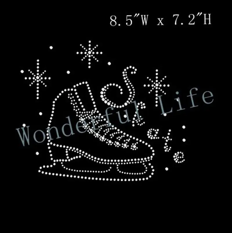 

Free shipping Ice Skates Skating Shoe with snowflake Rhinestone Iron on Transfer Design
