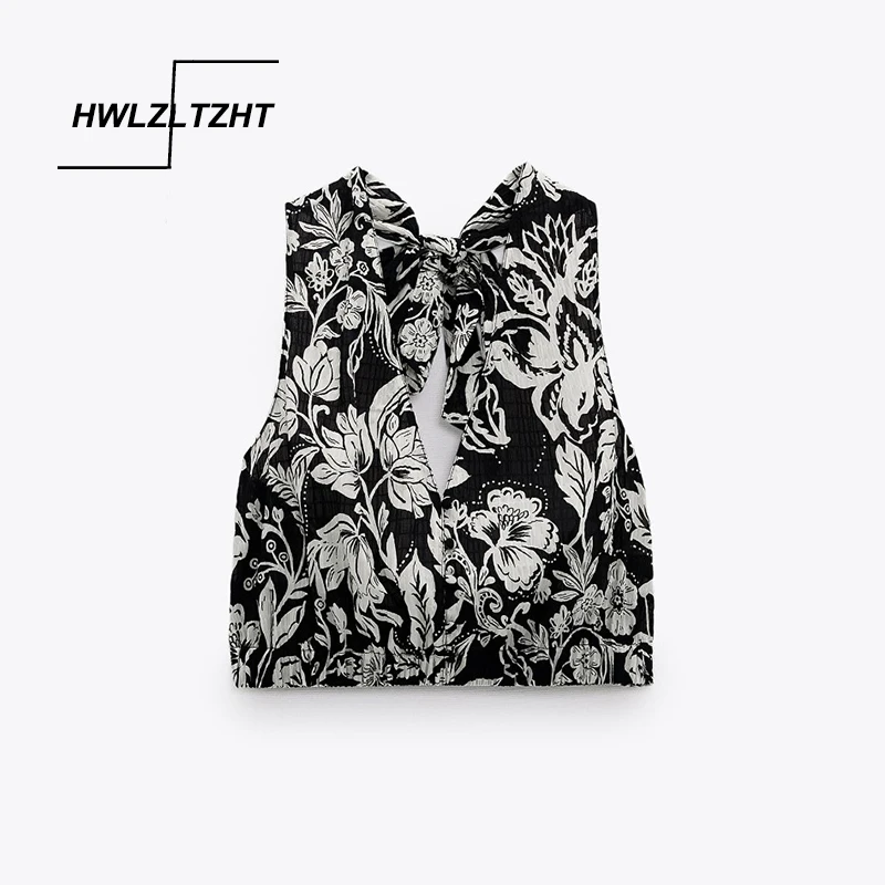 

УКОРОЧЕННЫЙ ТОП HWLZLTZHT с узелком, черный женский винтажный топ с широкими бретельками и легким подолом, женские летние блузки без рукавов, 2021
