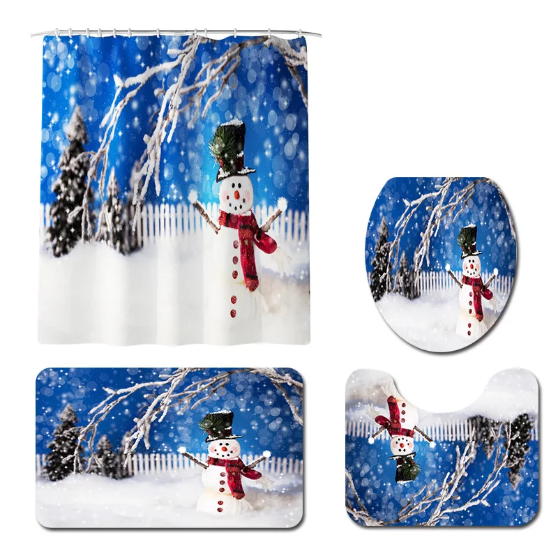 

Waterproof Bathroom Decoration Shower Curtain Anti-slip Bathroom Carpet Set Absorbent Bathroom Toilet Pedestal Rug Soft Foot Mat