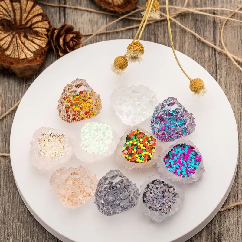 

10Pcs Contrast Colored Crystal Resin Buttons Irregular Surface Sequins Ornaments for DIY Craft Headband Jewelry Pendant