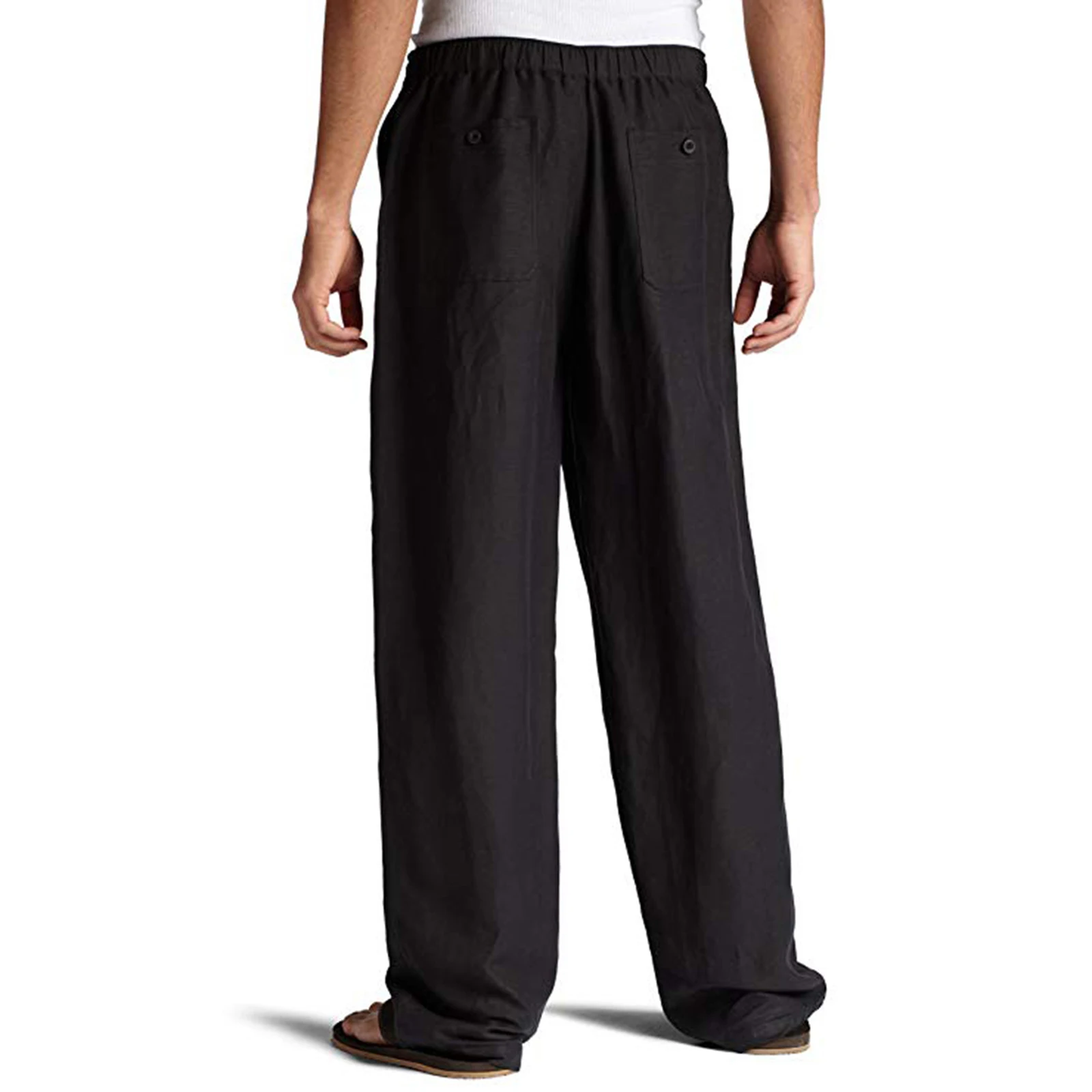 

New Style Men's Cotton Trousers Personality Solid Color Drawstring Straight Trousers with Pocket Casual Men Sweatpants Plus Size
