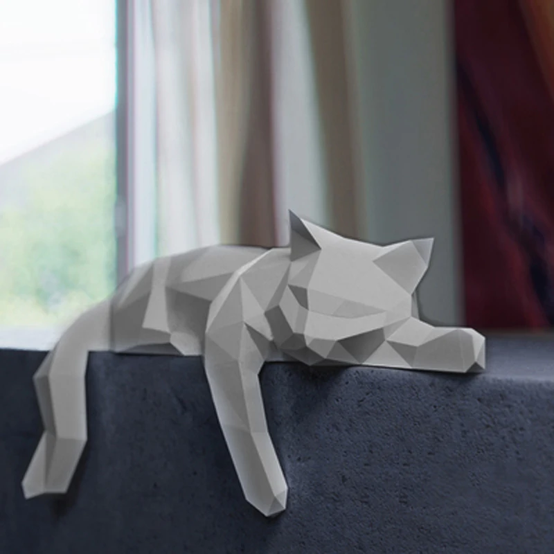 Лежащая кошка 3D бумажная модель скульптура животного бумажное ремесло DIY для