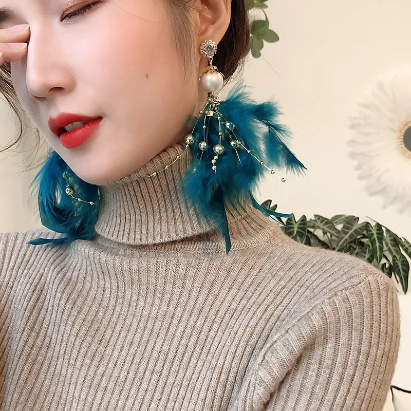 Женские длинные серьги с перьями MWsonya Элегантные корейские бахромой праздничные