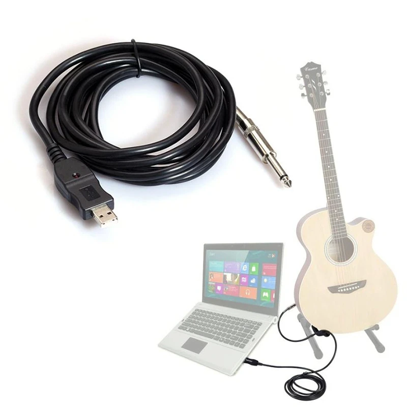 W780 3m Guitar Bass 1/4'' 6.3mm Jack To USB Connection Instrument Cable Adapter | Data Cables