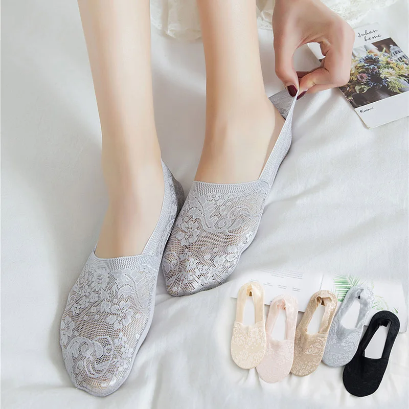 Хит продаж 5 пар женских кружевных носков тонкие низкие нескользящие