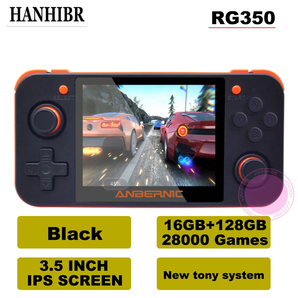 Black 144G28000Games ANBERNIC RG350 ips Ретро игры 350 видео игры обновление игровой консоли ps1 игры 64 бит opendingux 3,5 дюймов 28000+ игры rg350 - Цвет: Black 144G28000Games