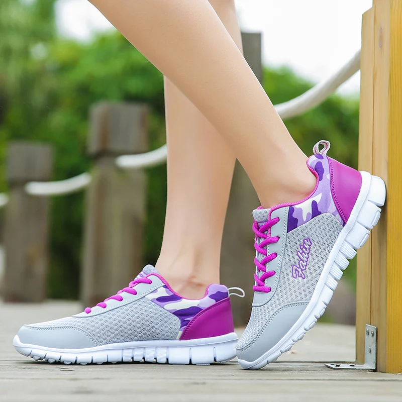 

Women Casual Shoes Fashion Breathable Walking Mesh Lace Up Flat Shoes Sneakers Women 2019 Tenis Feminino Purple Flat Shoe
