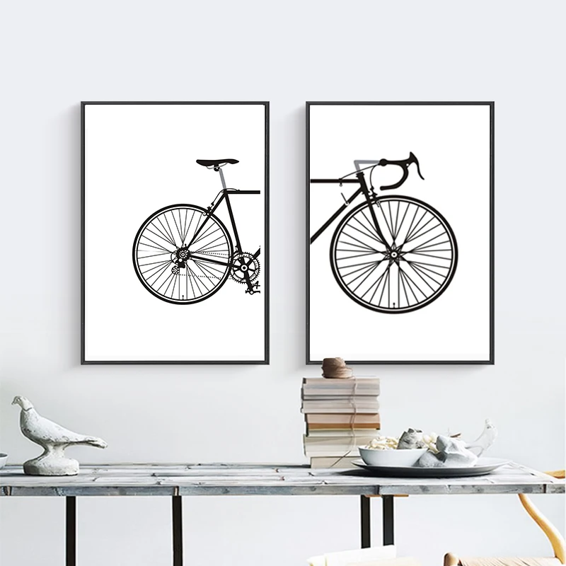 Абстрактный минималистичный черно-белый велосипед WTQ скандинавский холст