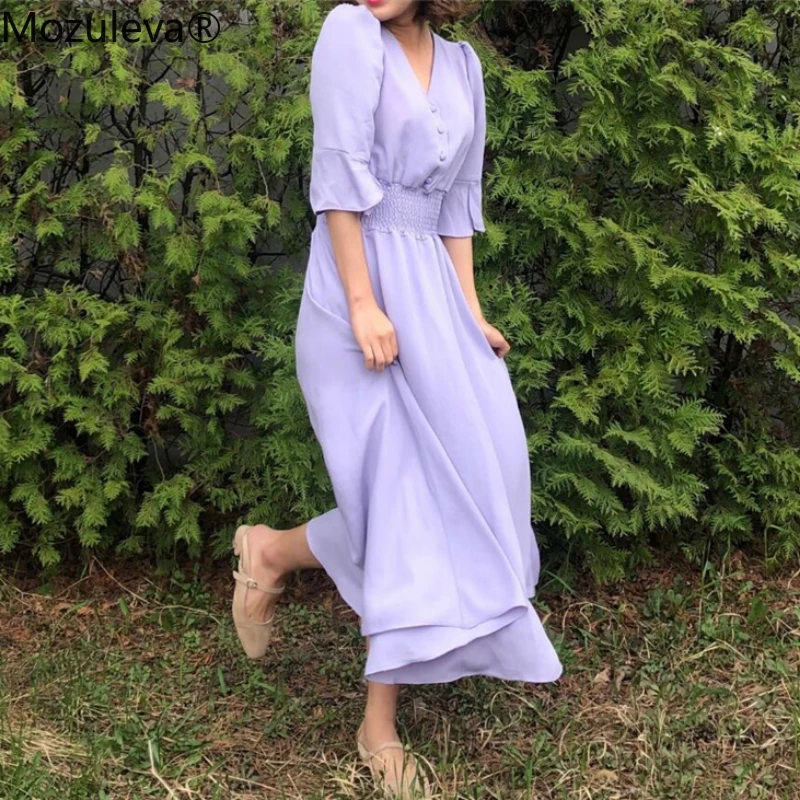 Женское винтажное платье с V-образным вырезом и рюшами средней длины завязками на