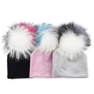 Cute Newborn Baby Hat Beanie Solid Hats Baby Girls Boys Toddler Winter Children Caps 15cm Raccoon Triple Color Patchwork Pompom