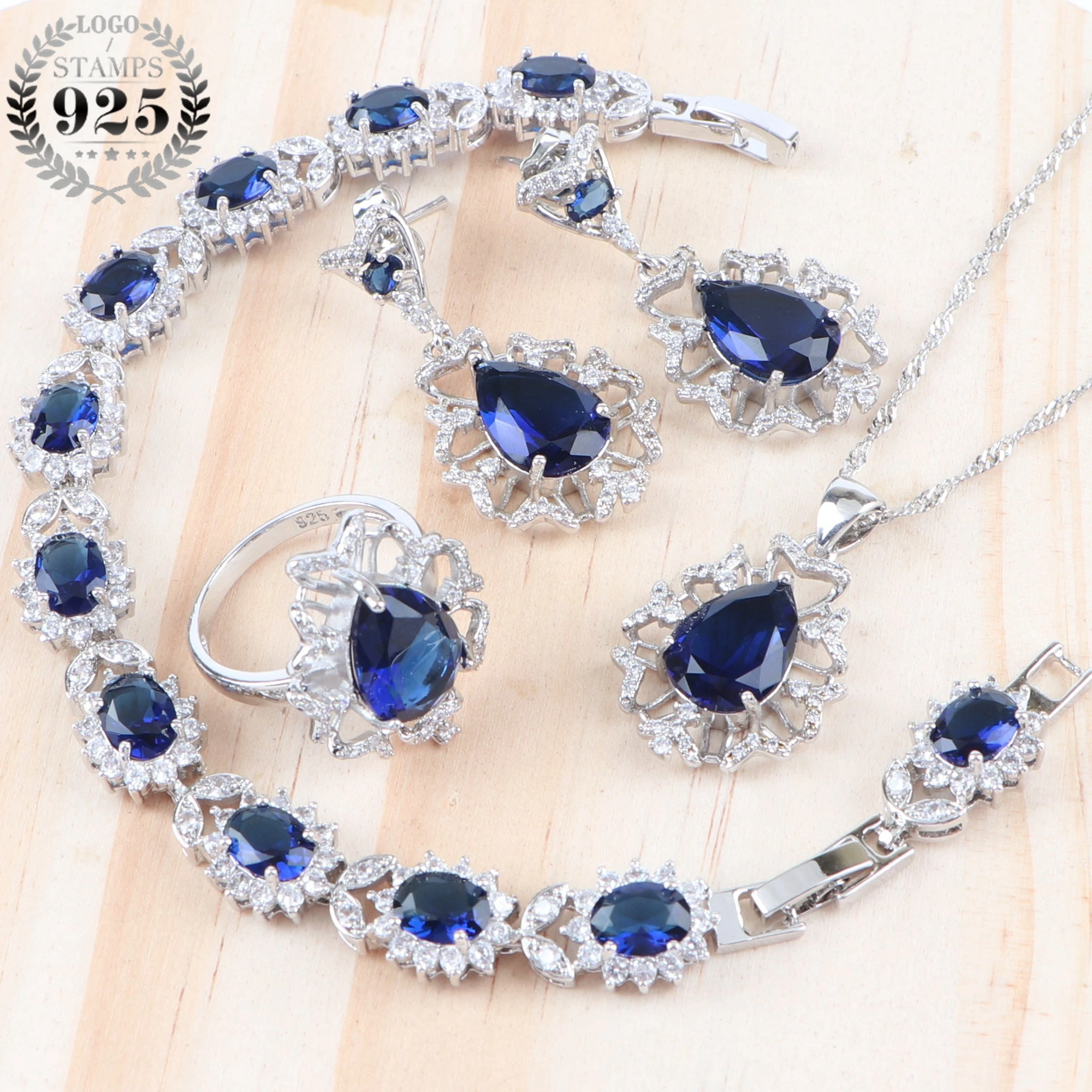 Женский роскошный свадебный ювелирный набор для 925 серебряного циркония