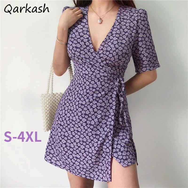 

Платье женское летнее с коротким рукавом и V-образным вырезом