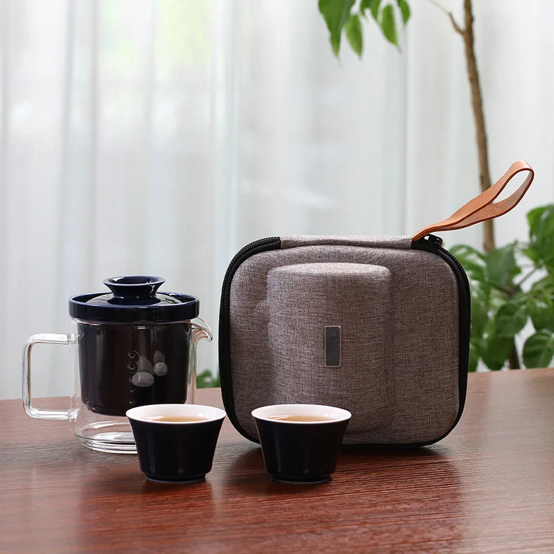 

Portable Ceramic Teaware Set Glass Kung Fu Tea Set Teapot Traveller Teaware with Bag Teaset Gaiwan Tea mugs of Tea Ceremony