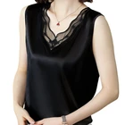 Женский шифоновый топ, рубашка свободного покроя, майка большого размера, атласная кружевная блузка без рукавов с V-образным вырезом, Офисная Дамская блузка, 2021