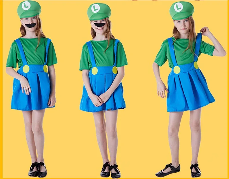 Взрослый Хэллоуин Супер Марио Детский костюм косплей семья Funy Luigi Bros сантехник Пурим костюм нарядное платье Рождественские Вечерние