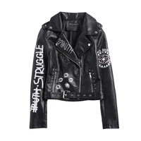 spring autumn locomotive handsome heavy industry rivet jacket handsome personality letter hand painted print short jacket trend