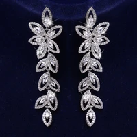 ekopdee classic vintage flower zircon drop earrings for women fashion bling leaf cz crystal earring bridal wedding party jewelry